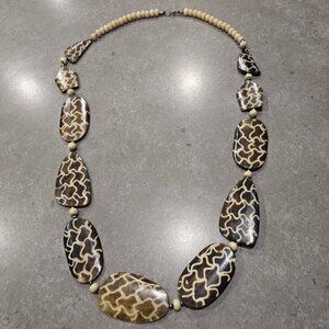 Vintage Women's Bone & Wood Flat Oval Beaded Necklace - Brown/Ivory/Tan